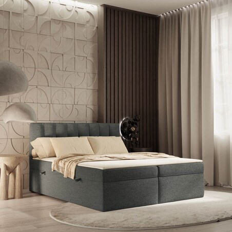 Łóżko tapicerowane AMARO 140x200 z pojemnikiem, Antracyt,  tkanina Megan 367