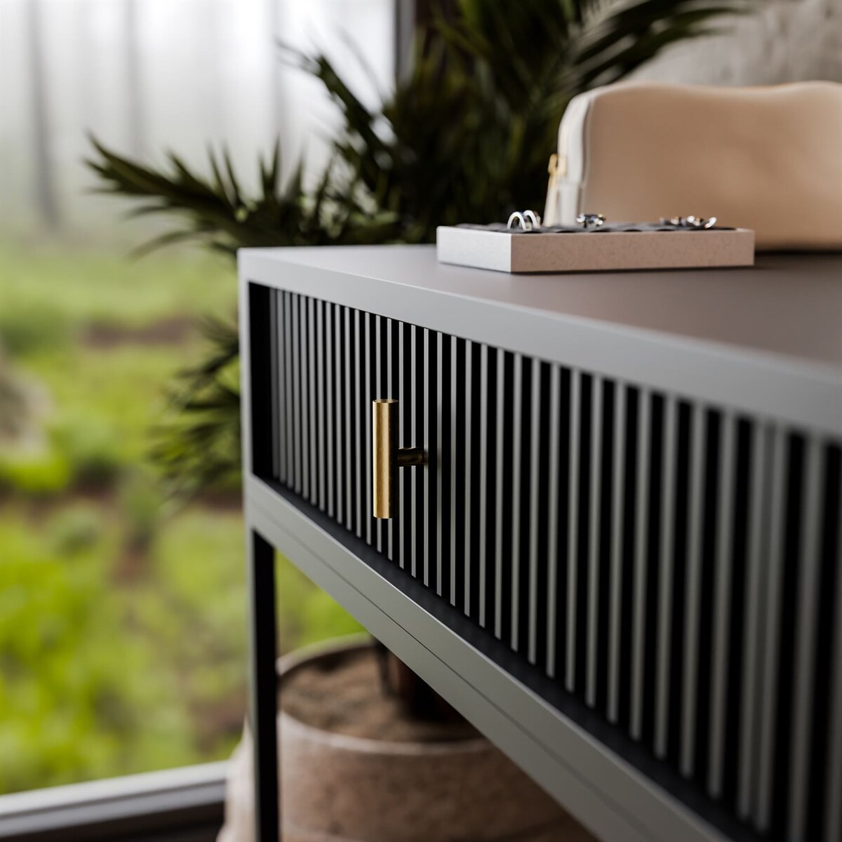 Toaletka MIDNIGHT ELITE z lustrem LED na stelażu, czarna