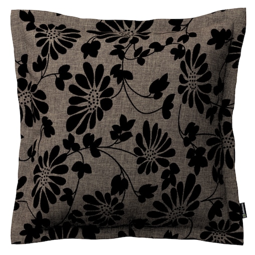 Poszewka Mona na poduszkę 45x45 czarne kwiaty na brązowym tle