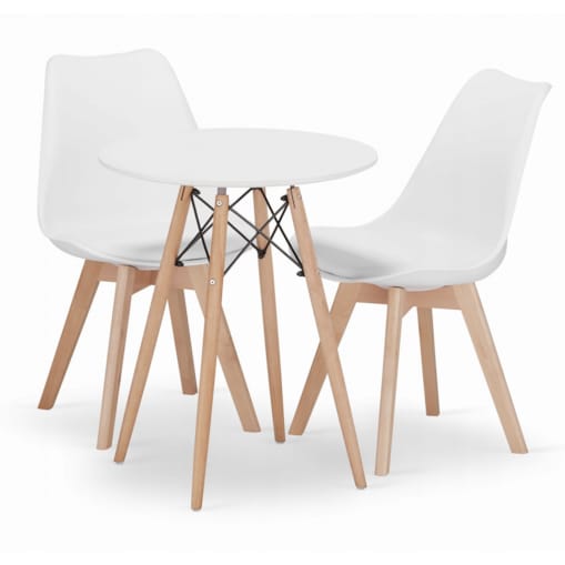 Zestaw Stół Do Jadalni Kuchni Salonu Biura Okrągły Todi 60 Cm Biały + 2 Krzesła Mark Białe