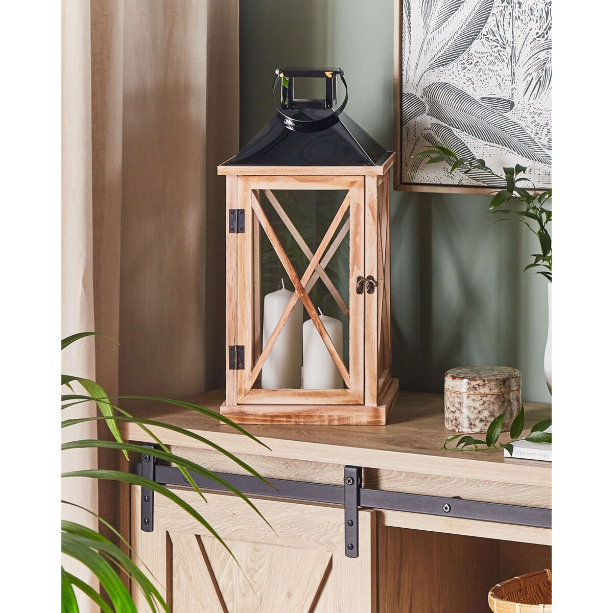 Lampion drewniany 52 cm brązowy TELAGA