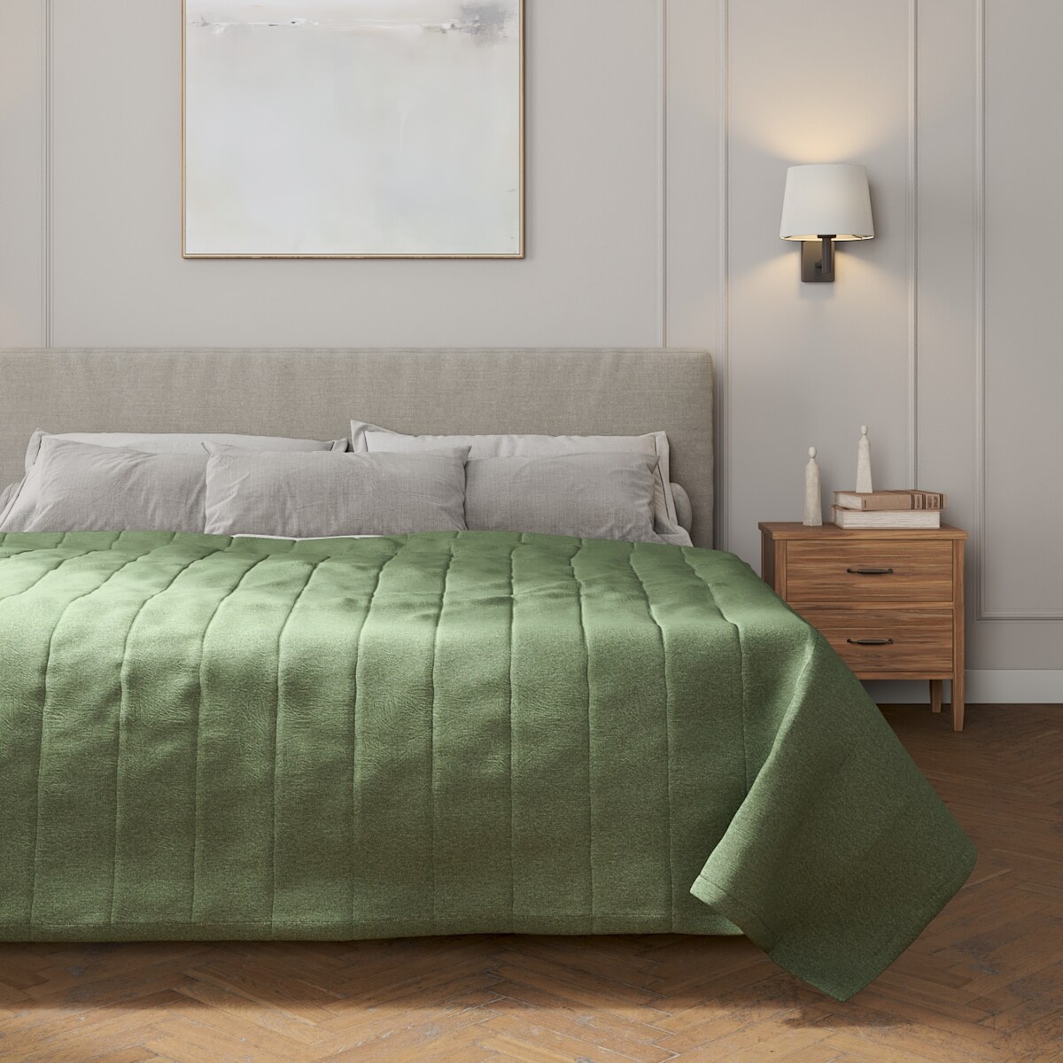 Narzuta pikowana w pasy 260x210 zielony melanż