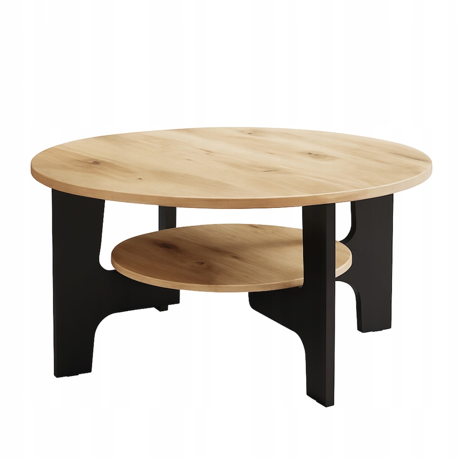 Stolik Kawowy 80 cm Dąb Artisan i Czarne Nogi Nowoczesny Loftowy Styl