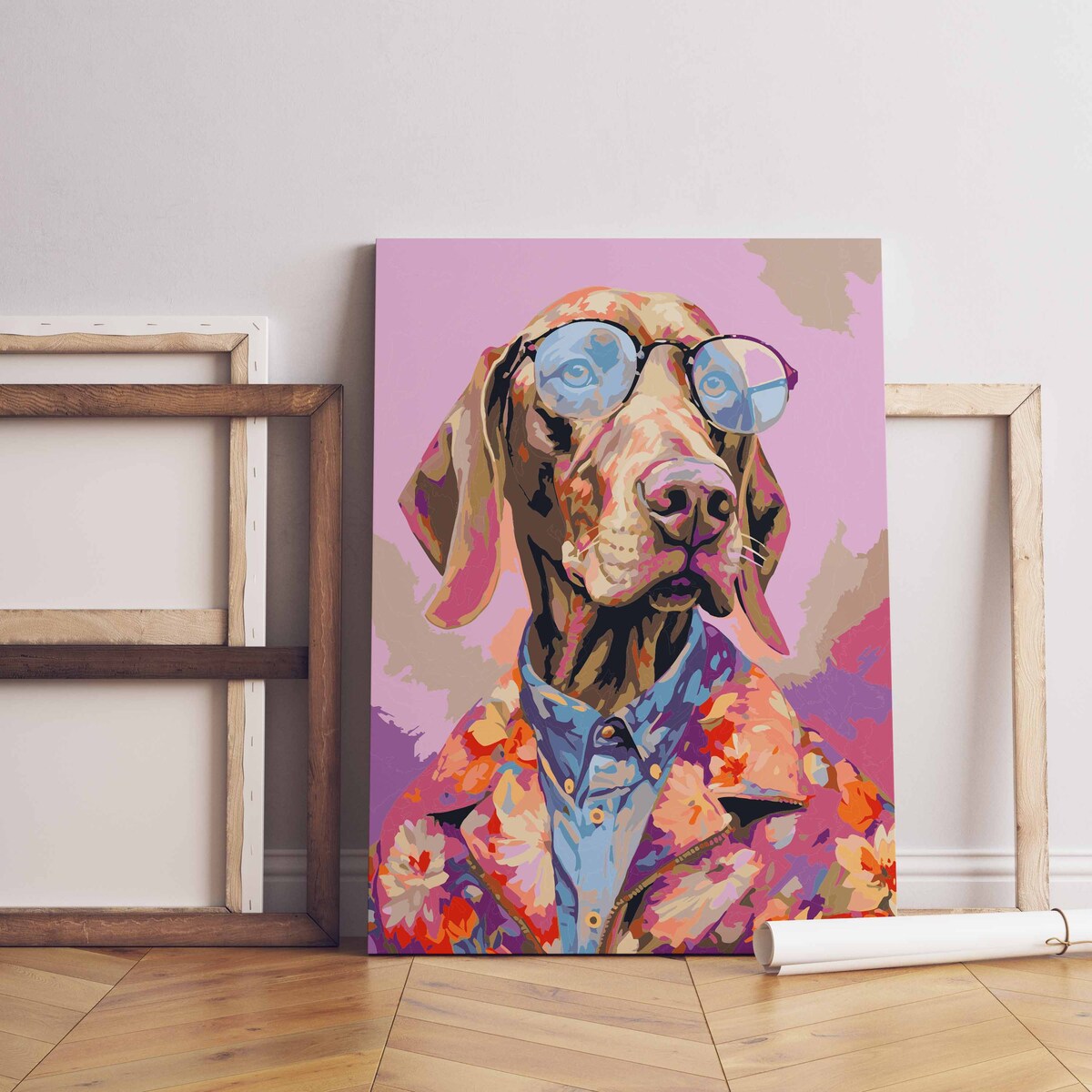 Malowanie po numerach, zestaw DIY – PIES W GARNITURZE 50x70 cm- Produkt PL