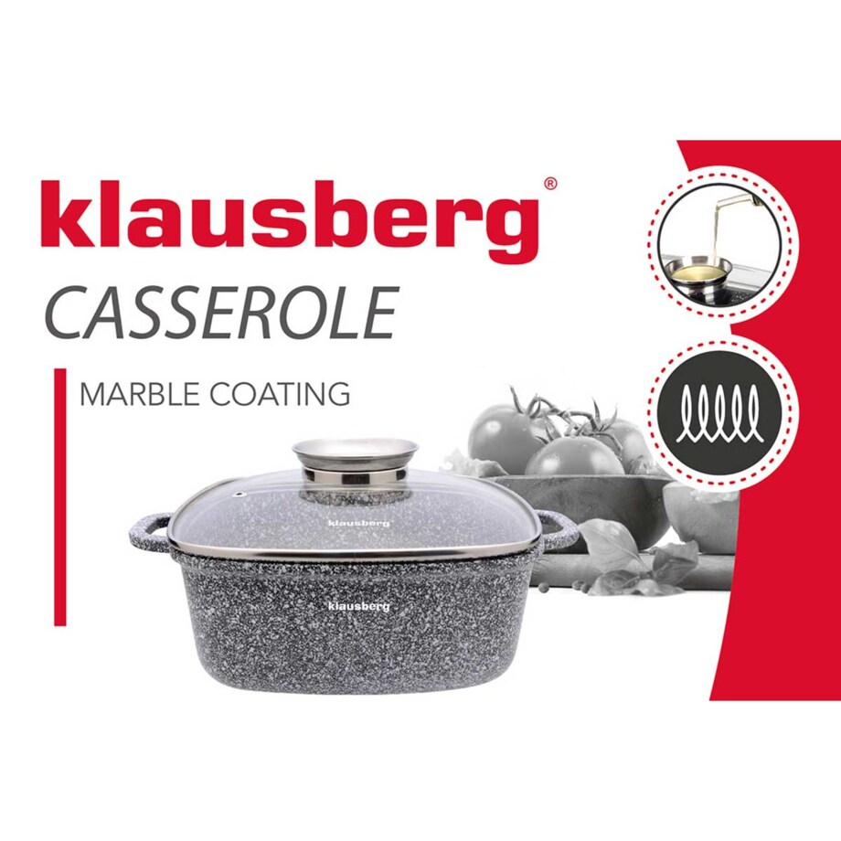 Garnek z powłoką marmurową kwadratowy marmurkowy szary indukcja gaz 3.7L 22cm KLAUSBERG