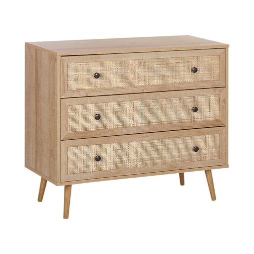 Komoda fronty rattanowe jasne drewno PONCA