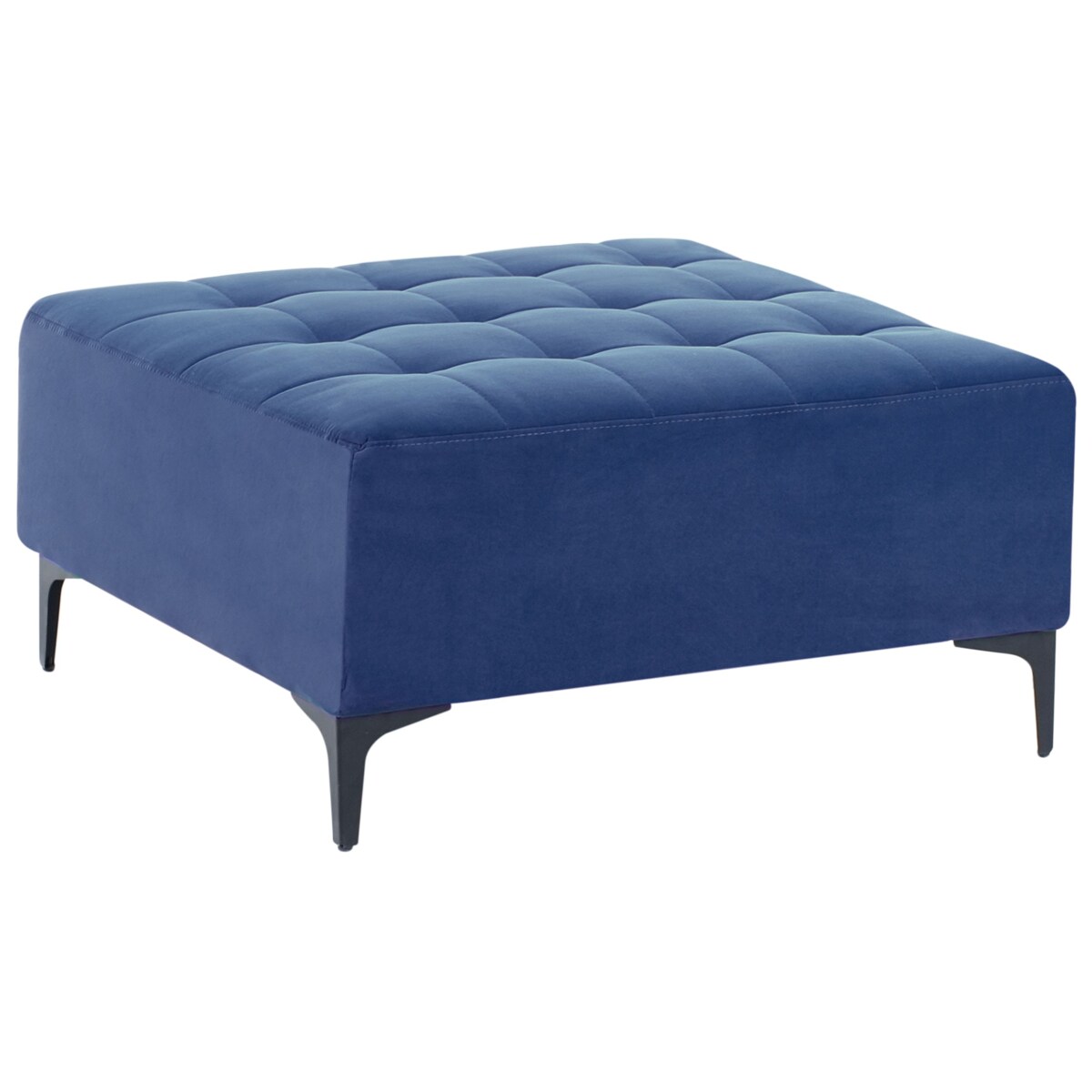 Sofa rozkładana prawostronna welurowa z otomaną niebieska ABERDEEN