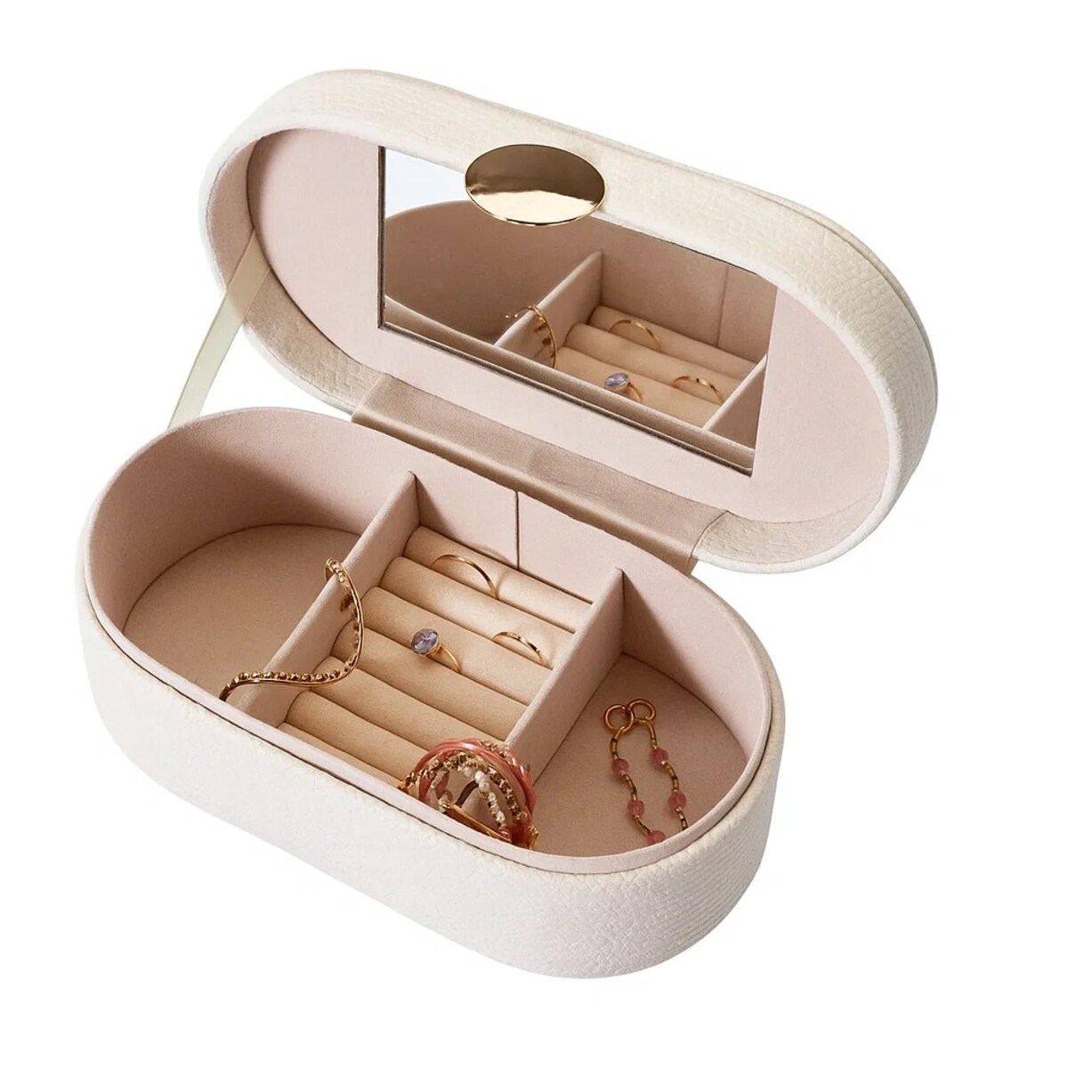 Szkatułka na biżuterię GLINT z lusterkiem w białym kolorze, 25 cm