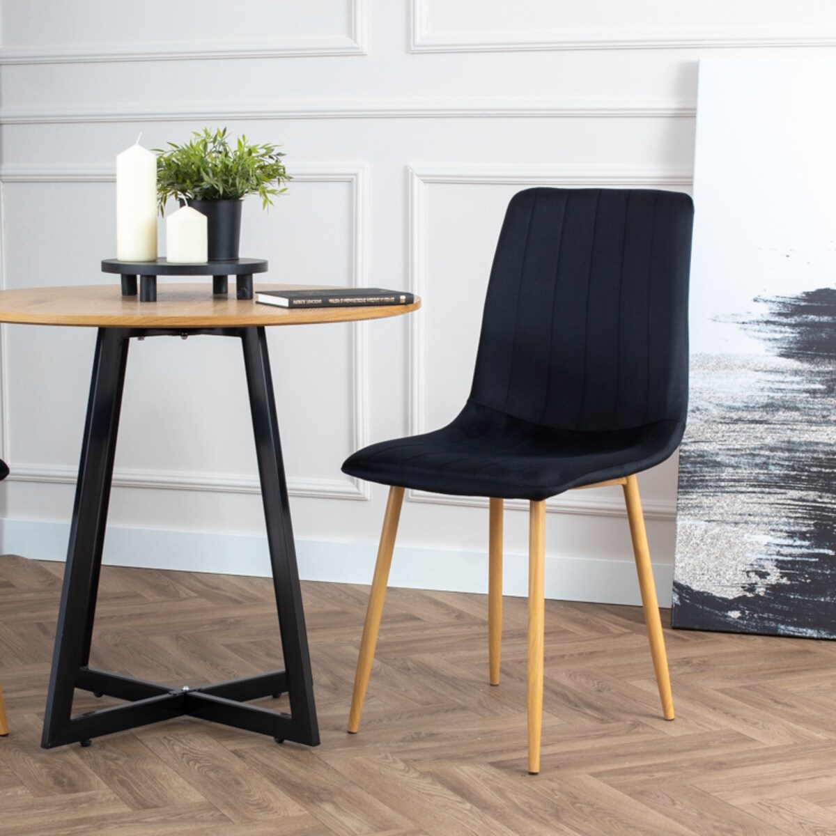 Krzesło tapicerowane czarne nowoczesne do salonu welurowe