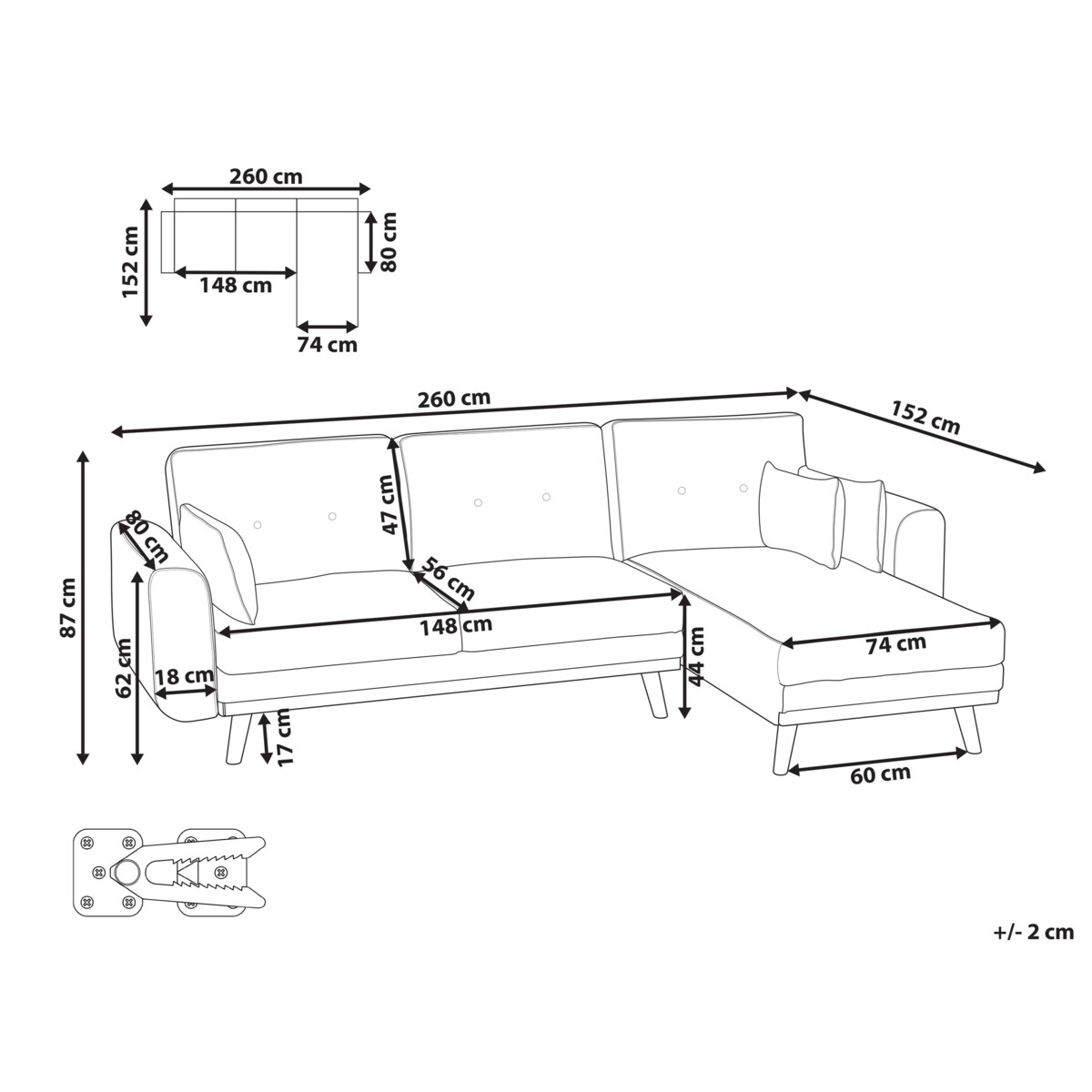 Narożnik rozkładany KAARINA Biały dla 3 osób Lewostronny