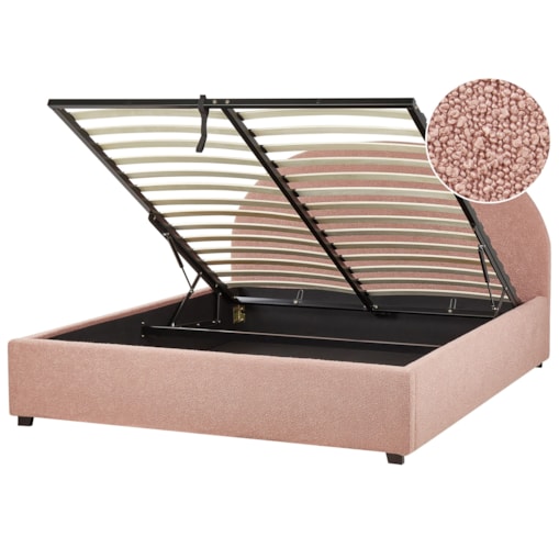 Łóżko z pojemnikiem Boucle VAUCLUSE 160 x 200 cm Pastelowy róż
