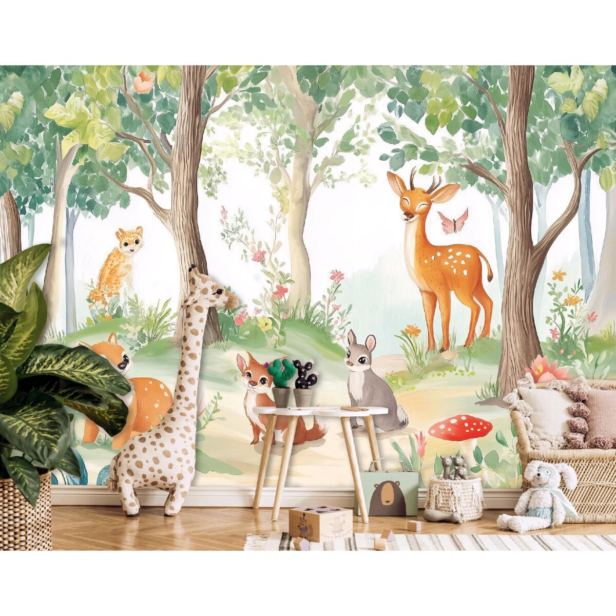 Fototapeta Dla Dzieci Na Flizelinie Zwierzęta Drzewa Zielony 350x250