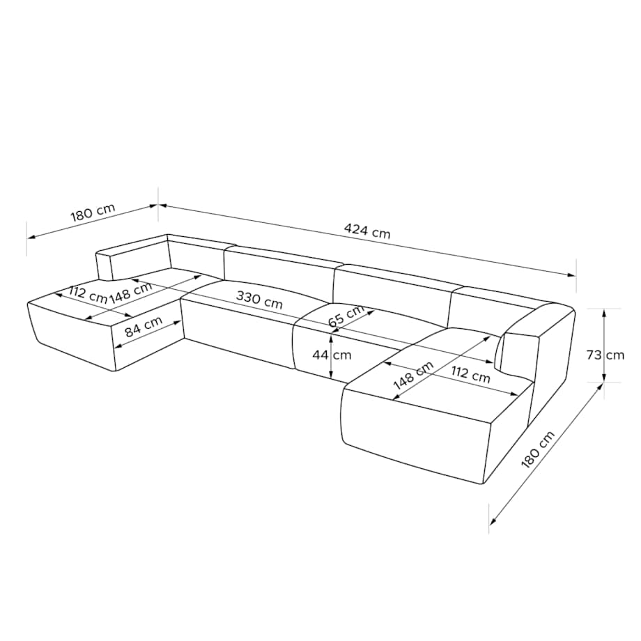 KONSIMO BUFFO 7/8-osobowa panoramiczna sofa narożna z wyjątkowo miękkim siedziskiem, kolor jasny szary