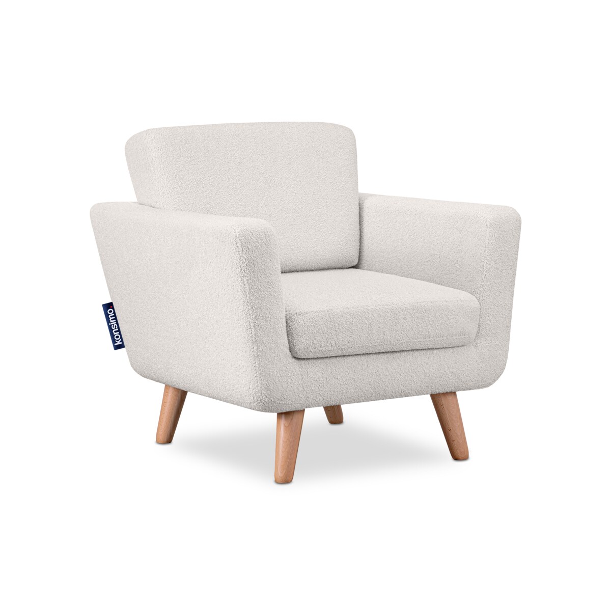 KONSIMO TAGIO Biały skandynawski fotel z tkaniny jagnięcej