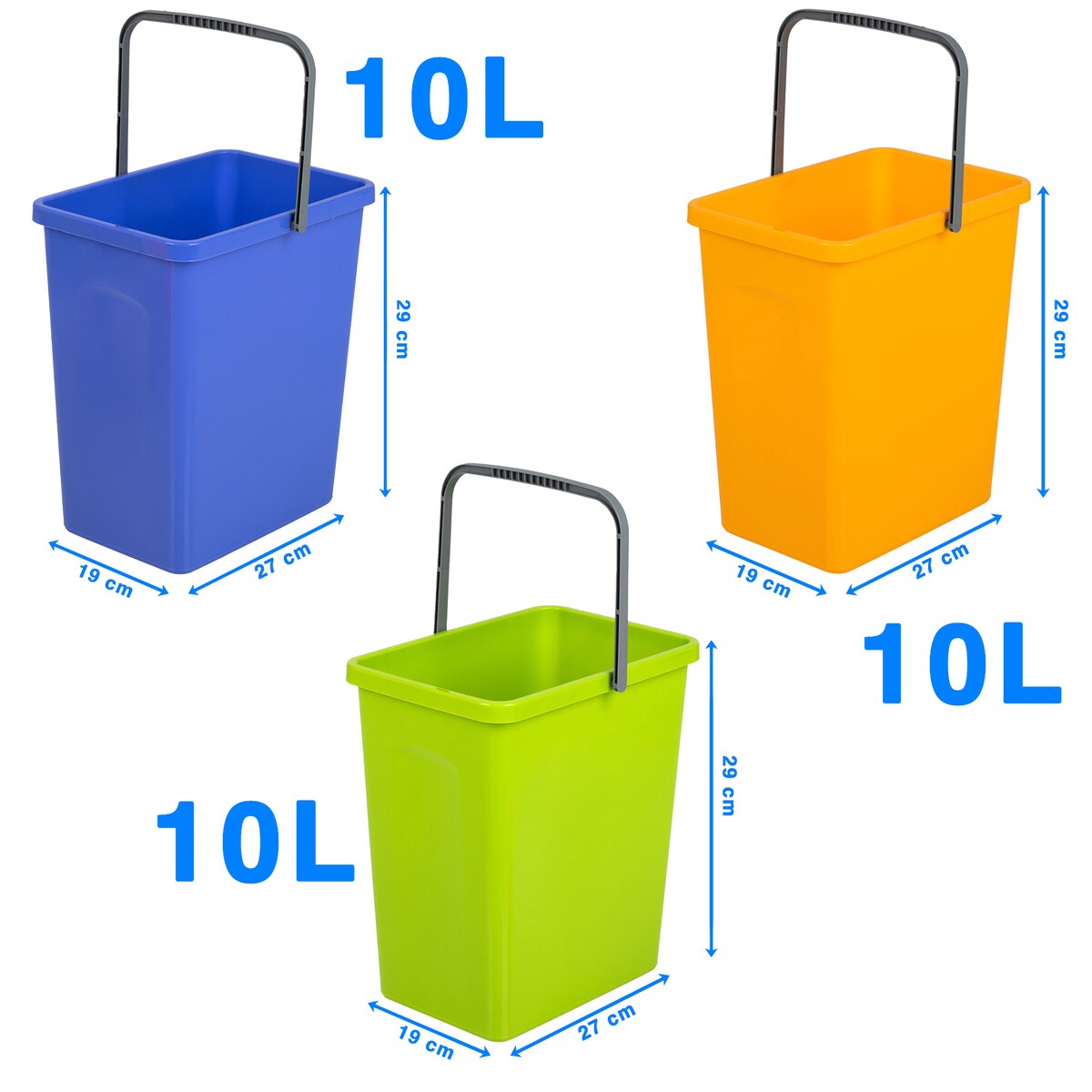 3X Pojemnik Plastikowy 10 L Kosz Na Śmieci Odpady Do Segregacji Zestaw