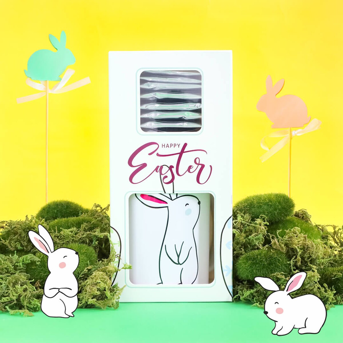 HAPPY EASTER zestaw kaw z kubkiem na Wielkanoc 10 x saszetka 10g - prezent upominek na święta wielkanocne zajączka dla niej niego mamy taty chłopaka dziewczyny