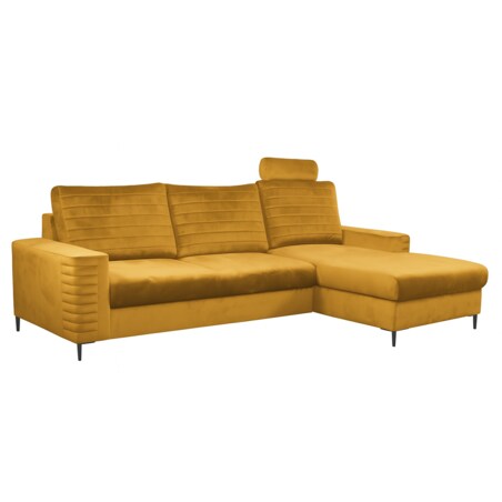 Narożnik rozkładany z zagłówkiem i pojemnikiem OLI prawostronny musztardowy