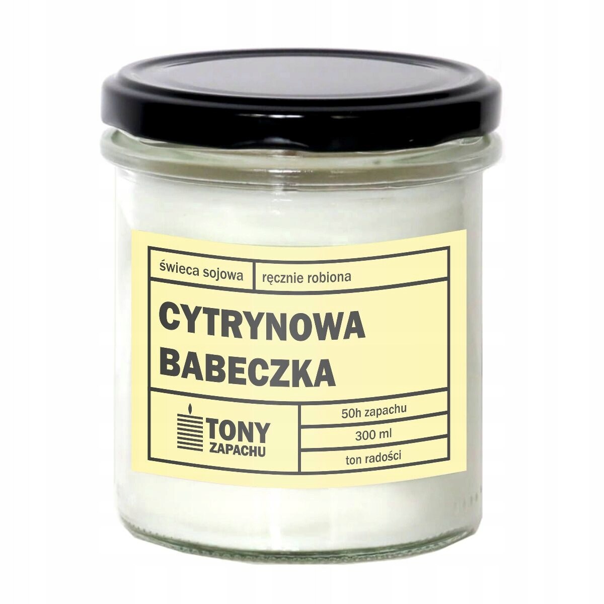 Naturalna ręcznie robiona świeca sojowa zapachowa w szkle CYTRYNOWA BABECZKA 50h palenia 300ml - prezent upominek dla kobiety mamy dziewczyny żony babci niej