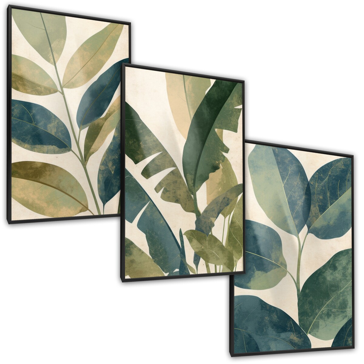 Zestaw 3X Plakat W Ramie Liście Tropikalne W Stylu Vintage Rośliny 30x40cm