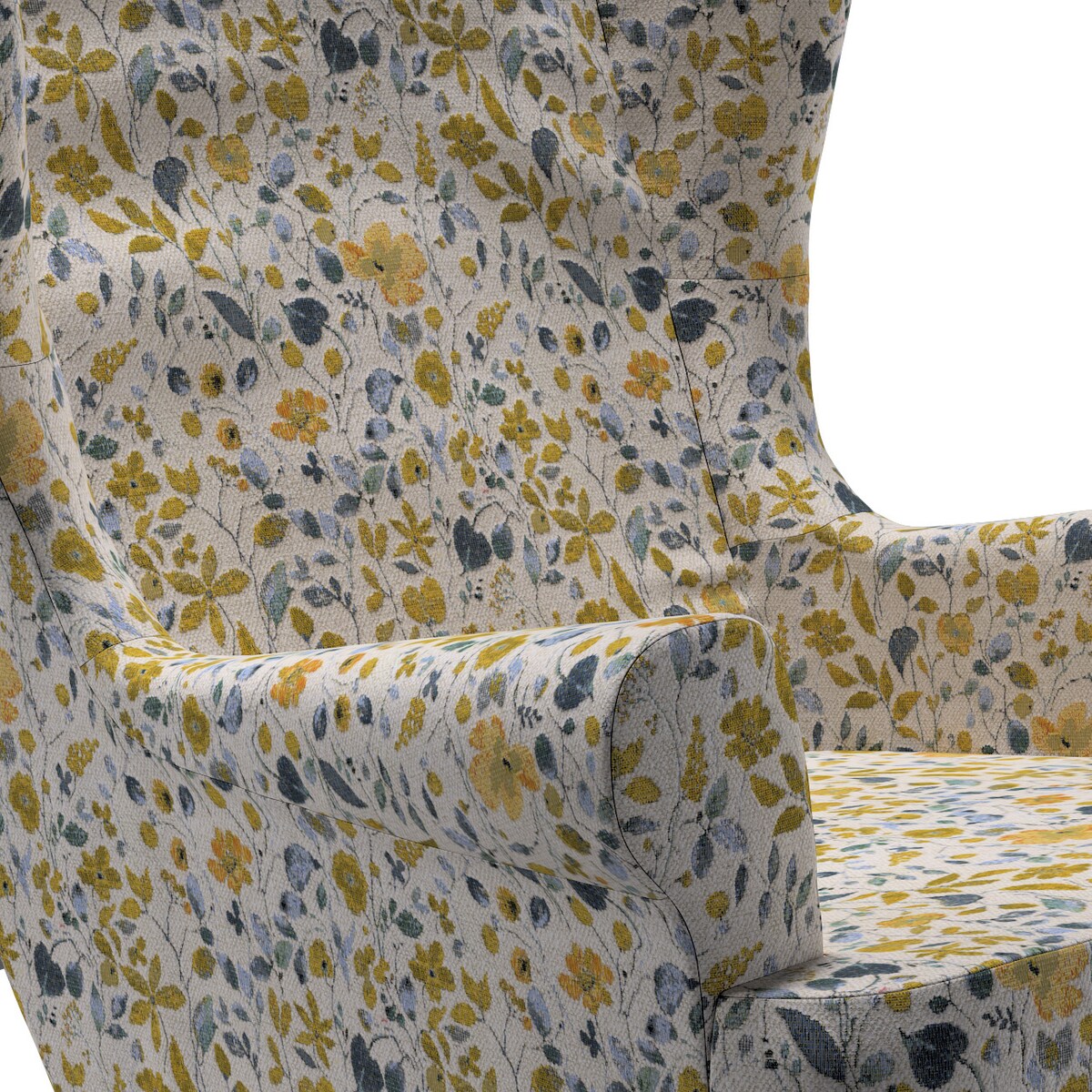 Pokrowiec na fotel Strandmon, żółto-niebieskie kwiaty na kremowym tle, 82x100x101cm, Cosy Home