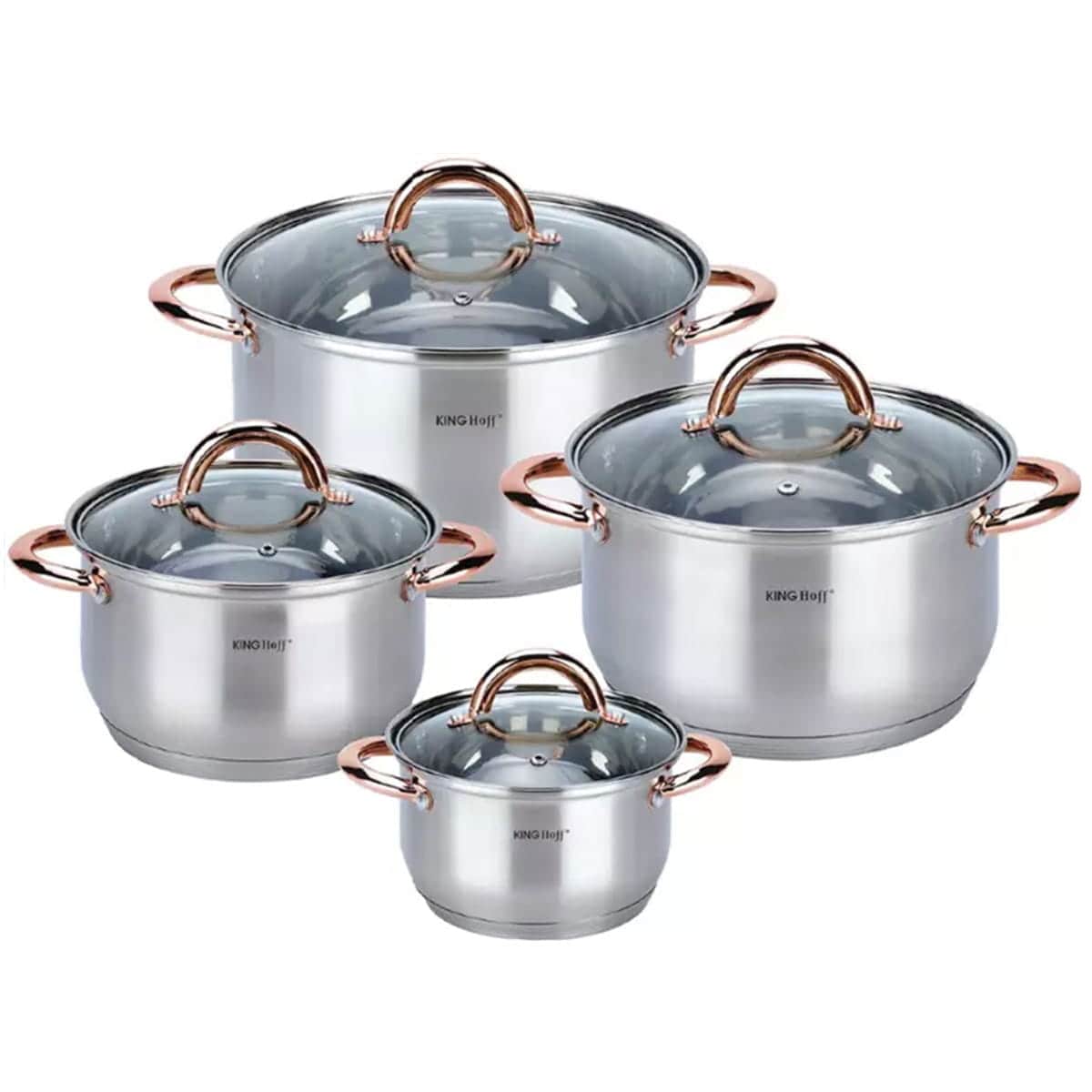Zestaw garnków stalowych 8 ele. garnki na indukcję komplet Rosegold KINGHOFF