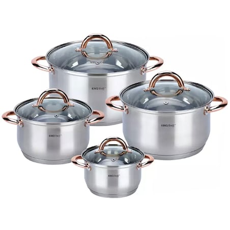 Zestaw garnków stalowych 8 ele. garnki na indukcję komplet Rosegold KINGHOFF