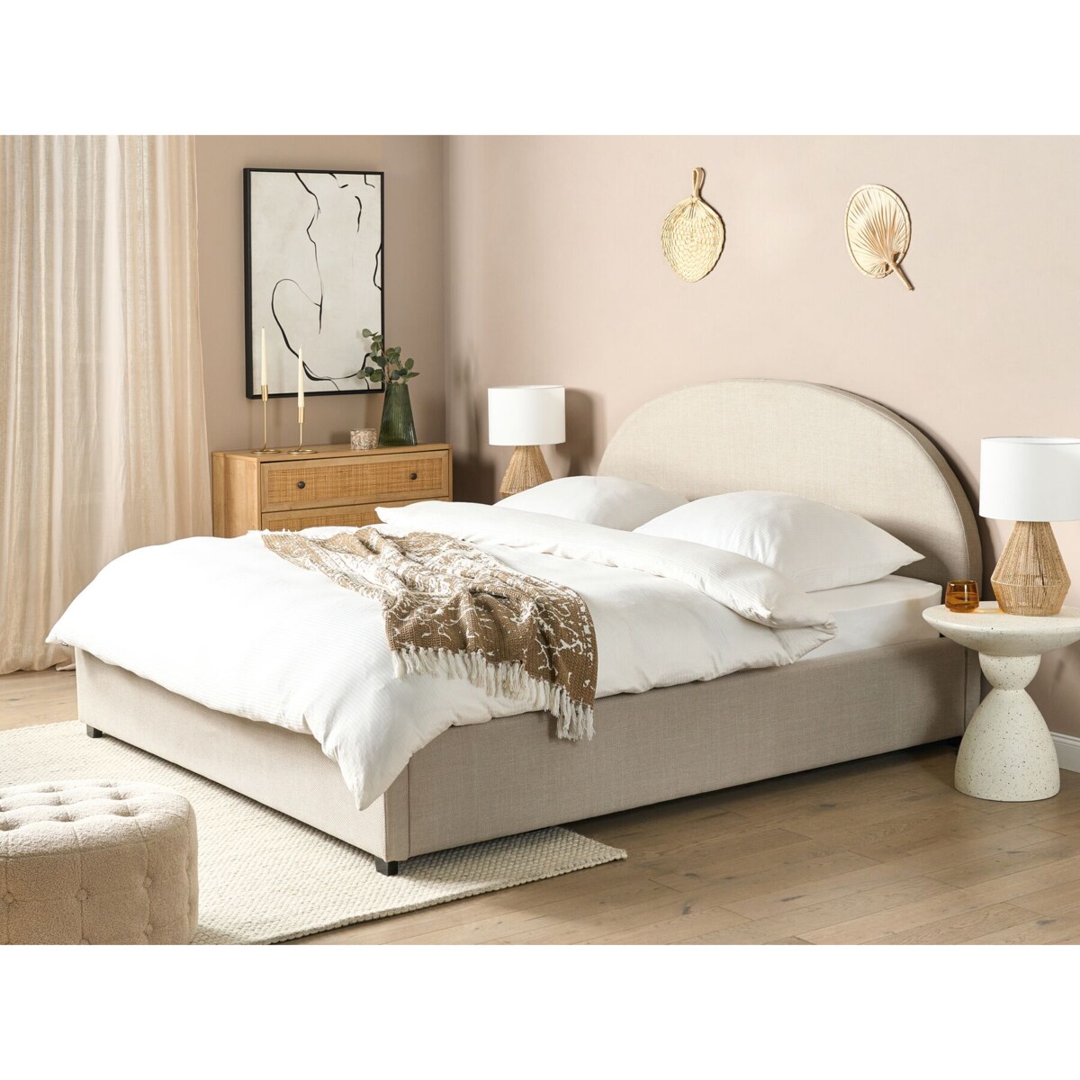 Łóżko z pojemnikiem tapicerowane 180 x 200 cm beżowe VAUCLUSE