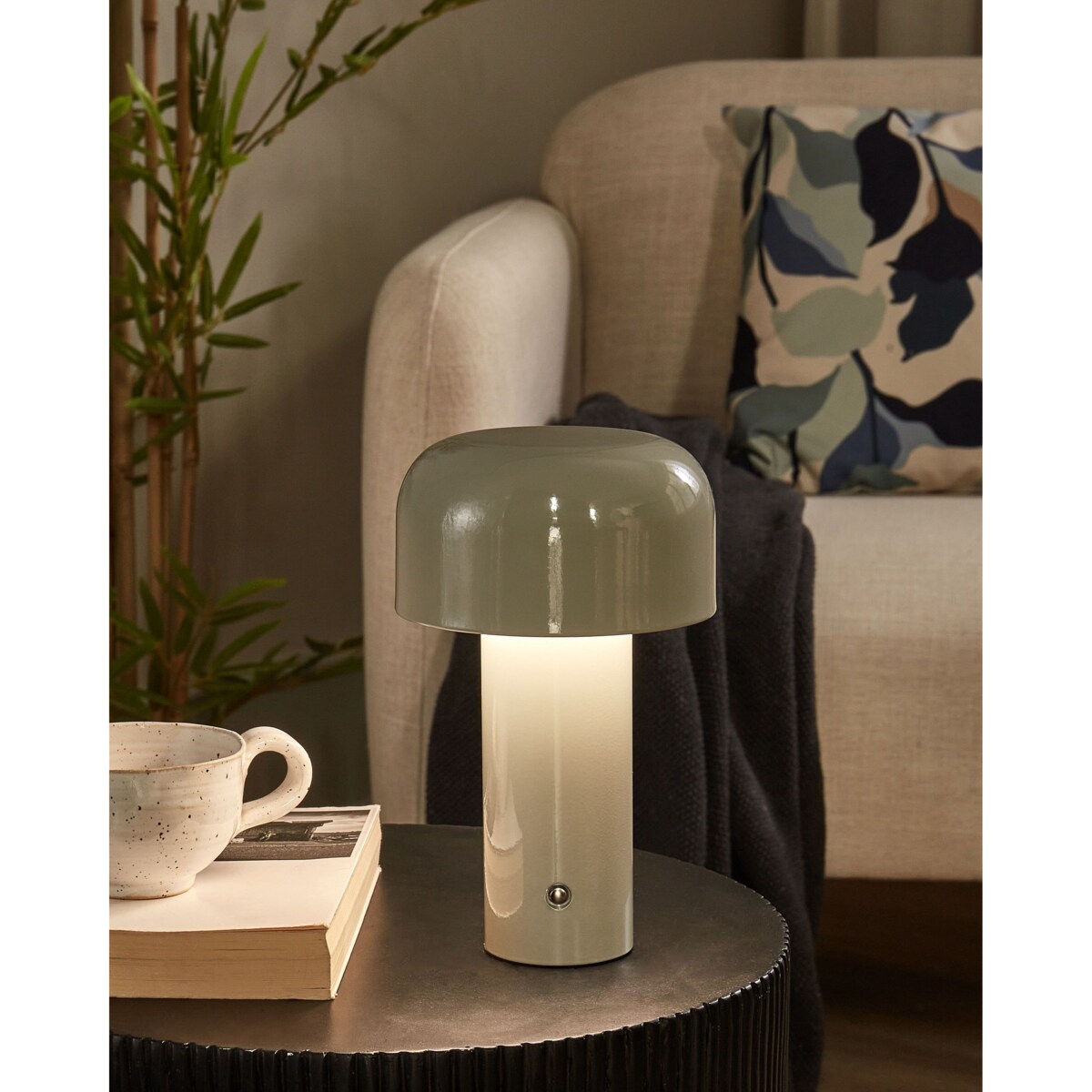 Bezprzewodowa lampa stołowa metalowa szara BESOS