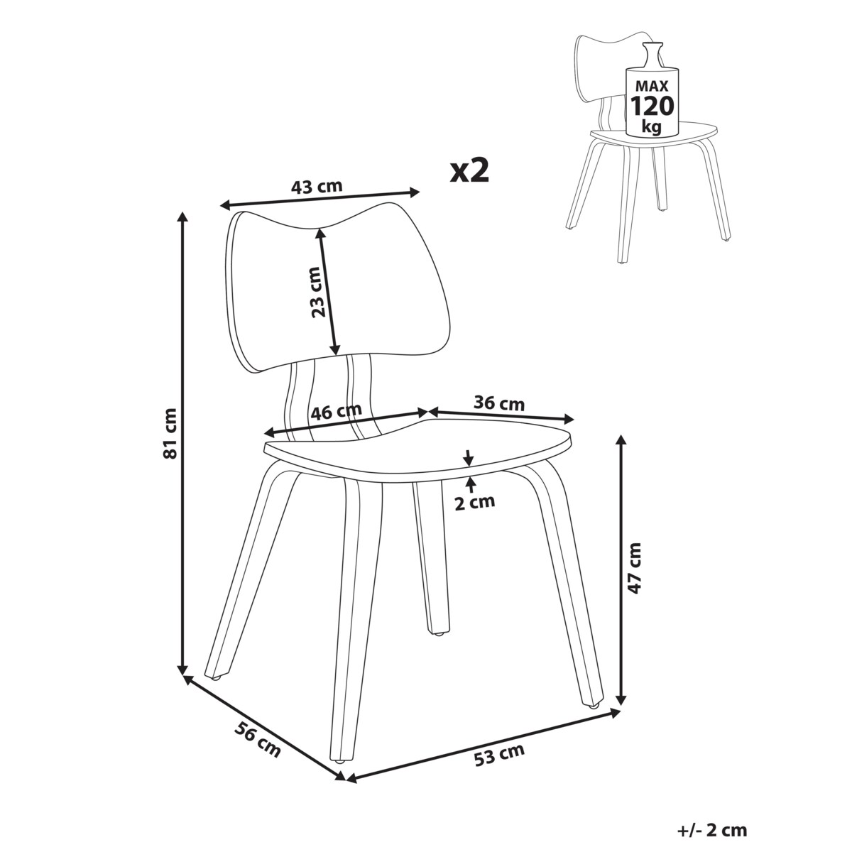 Zestaw 2 krzeseł do jadalni DIANA Drewno Jasnobrązowy