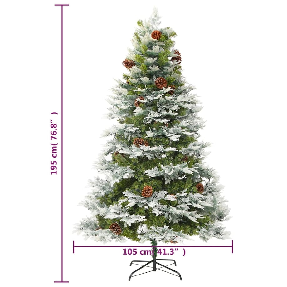 vidaXL Sztuczna choinka z lampkami i szyszkami, zielona 195 cm, PVC/PE