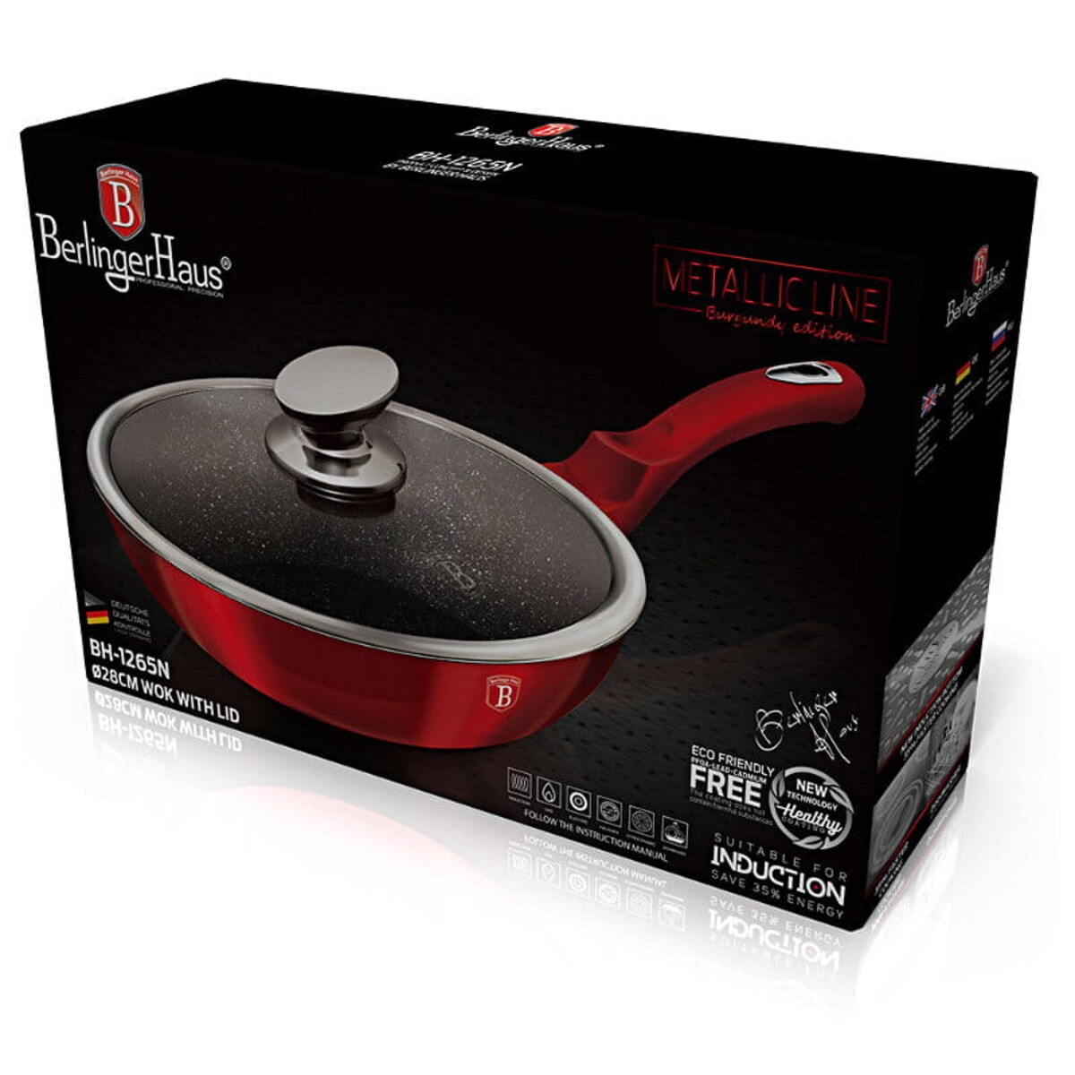 Patelnia Wok 28 cm marmurowa Berlinger Haus BH-1265 Czerwona