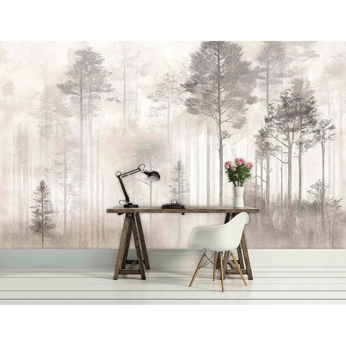 Fototapeta Do Sypialni Salonu Na Flizelinie Las Drzewa Beżowy 400x280