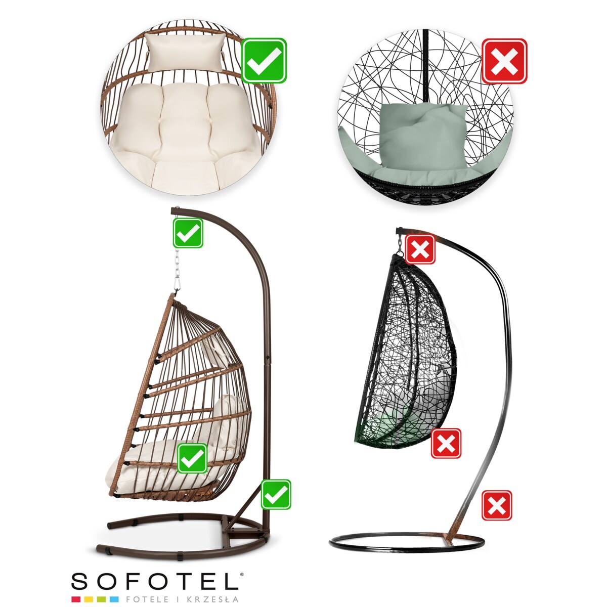 Fotel ogrodowy wiszący huśtawka kosz składany Sofotel Luisiana brązowy