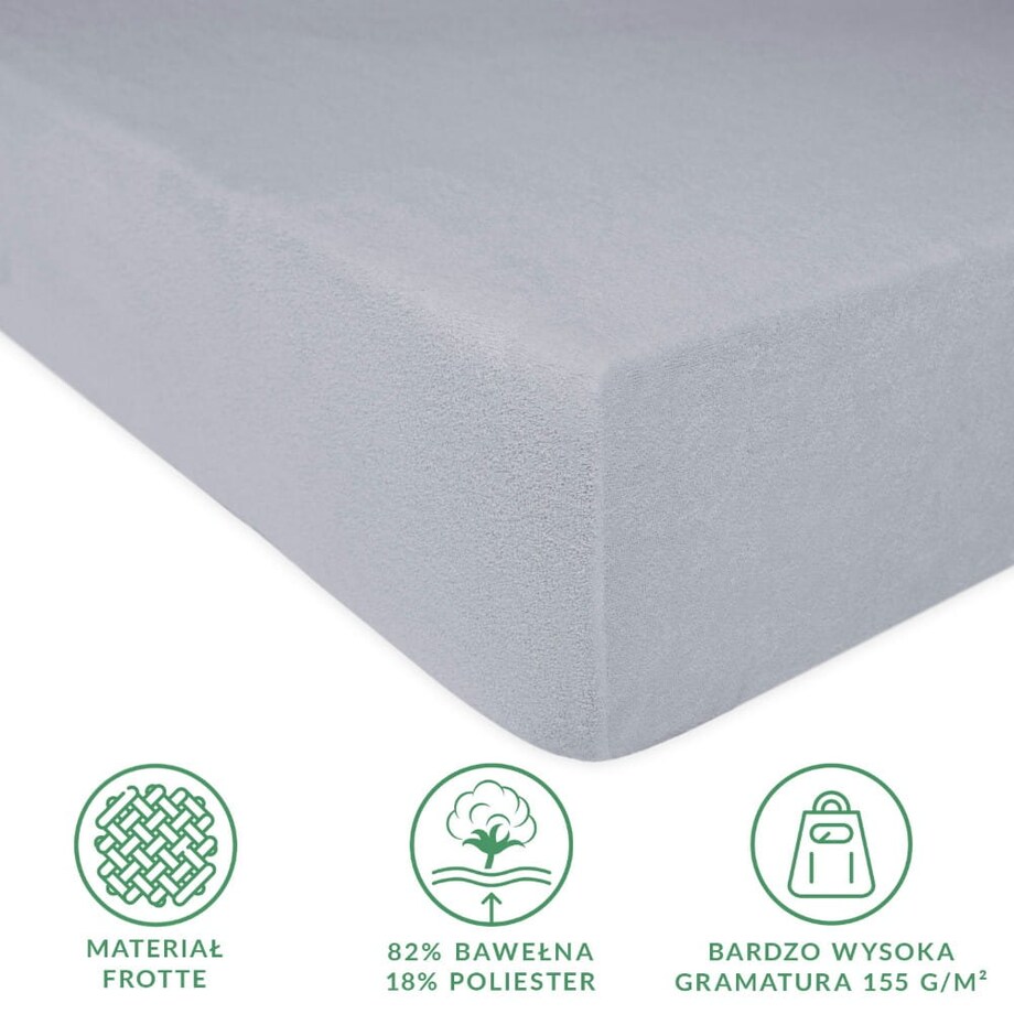 Prześcieradło z bawełny frotte z gumką 180x200 kolor popiel