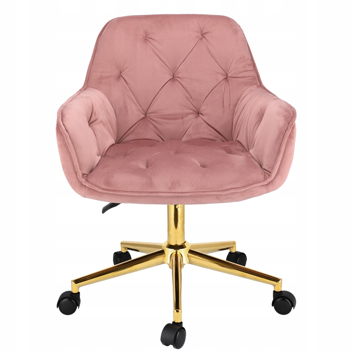 Fotel welurowy obrotowy LARGO różowy na złotej stopie