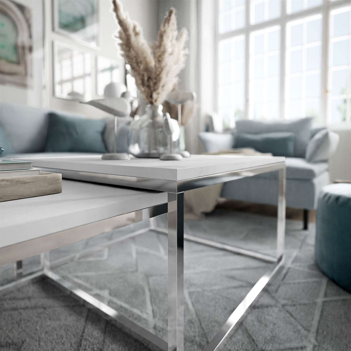 Stolik kawowy ława YOSHI 2w1 chrom marmur levanto 40/46 cm