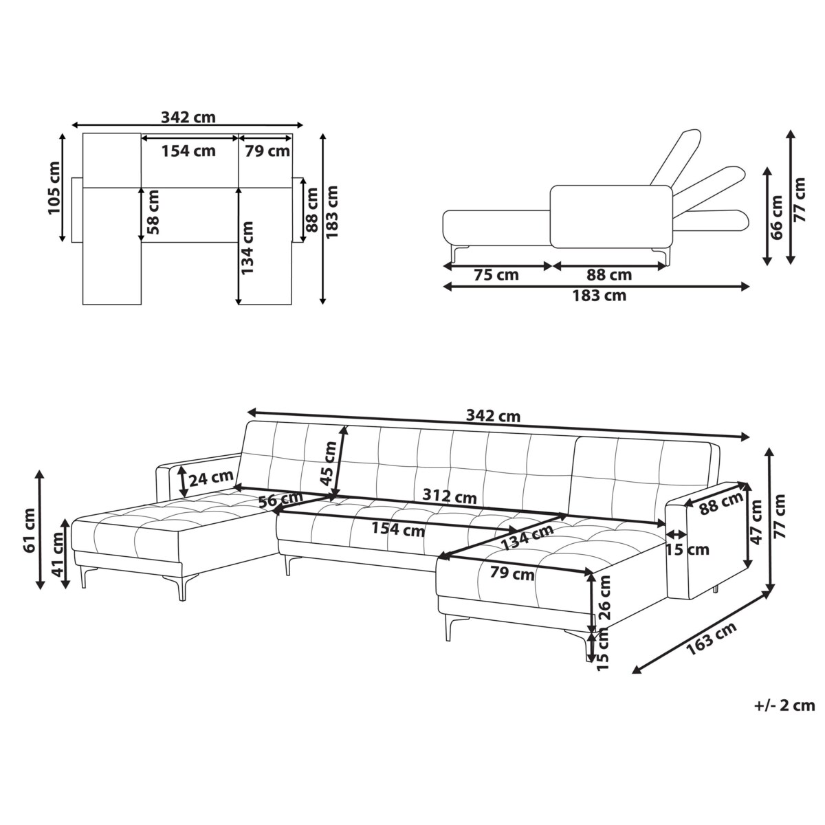 Sofa w kształcie U ALNES Jasnoczerwony Welur Symetryczny
