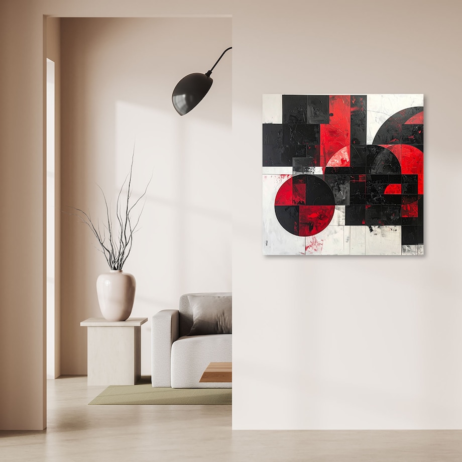 Obraz do salonu sypialni, Abstrakcja tekstura koła kształty czarno czerwony