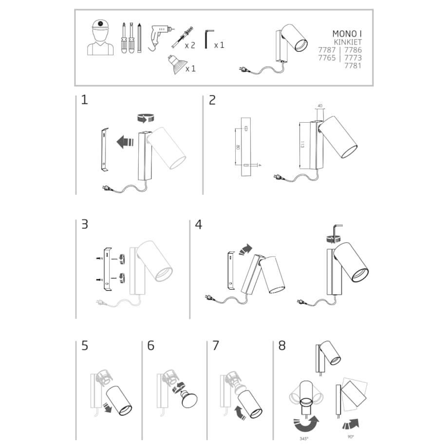 Lampa ścienna 7787 MONO Biały Nowodvorski