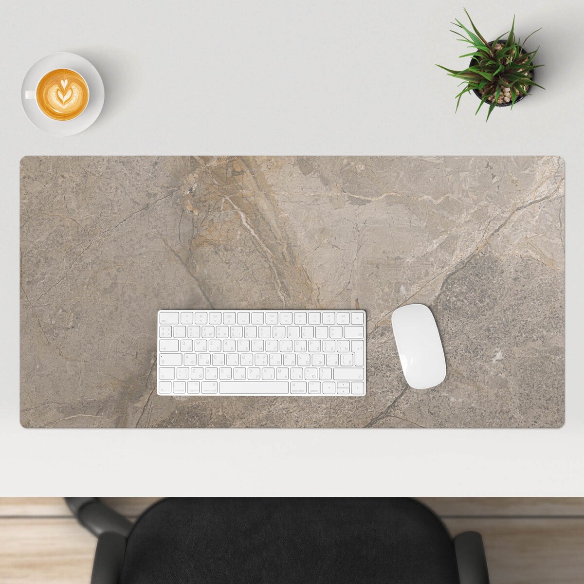 Beżowa mata na biurko Kamienny wzór naturalny, 90x45 cm