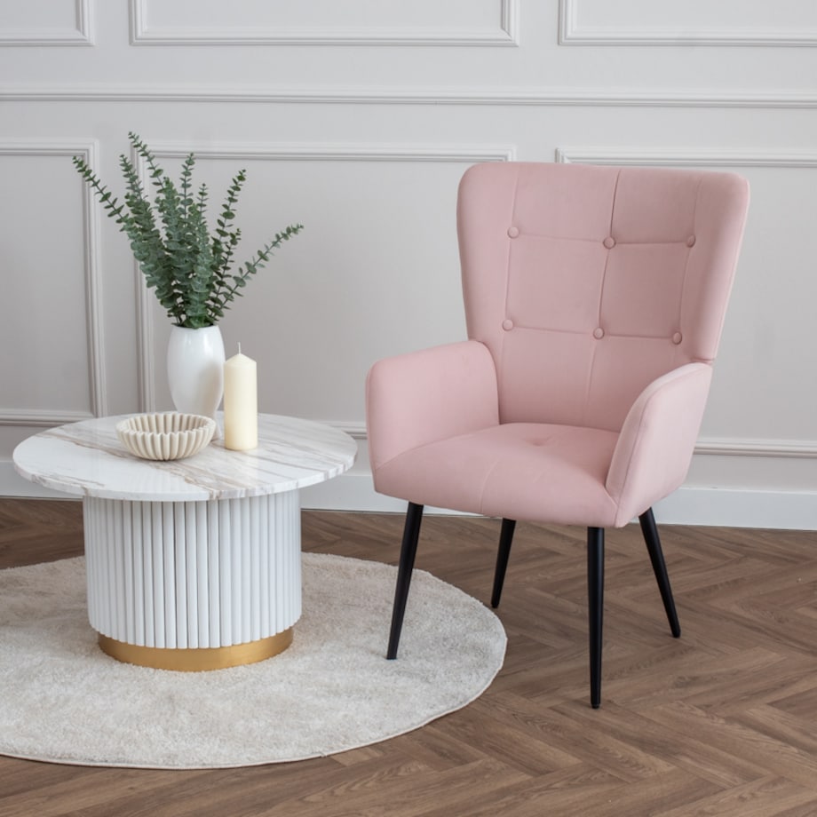 Fotel do salonu wypoczynkowy uszak różowy welurowy wygodny tapicerowany
