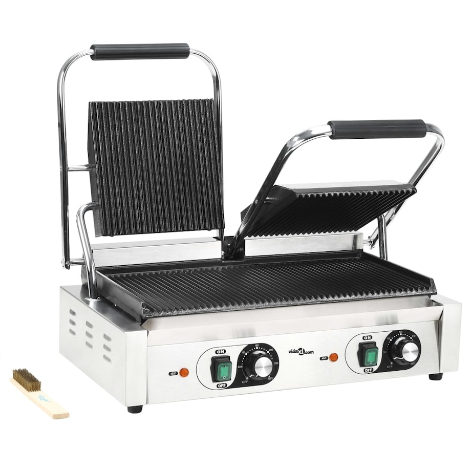 vidaXL Podwójny opiekacz do panini, żebrowany, 3600 W, 57x30,5x20 cm