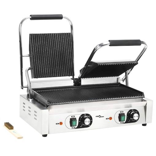 vidaXL Podwójny opiekacz do panini, żebrowany, 3600 W, 57x30,5x20 cm