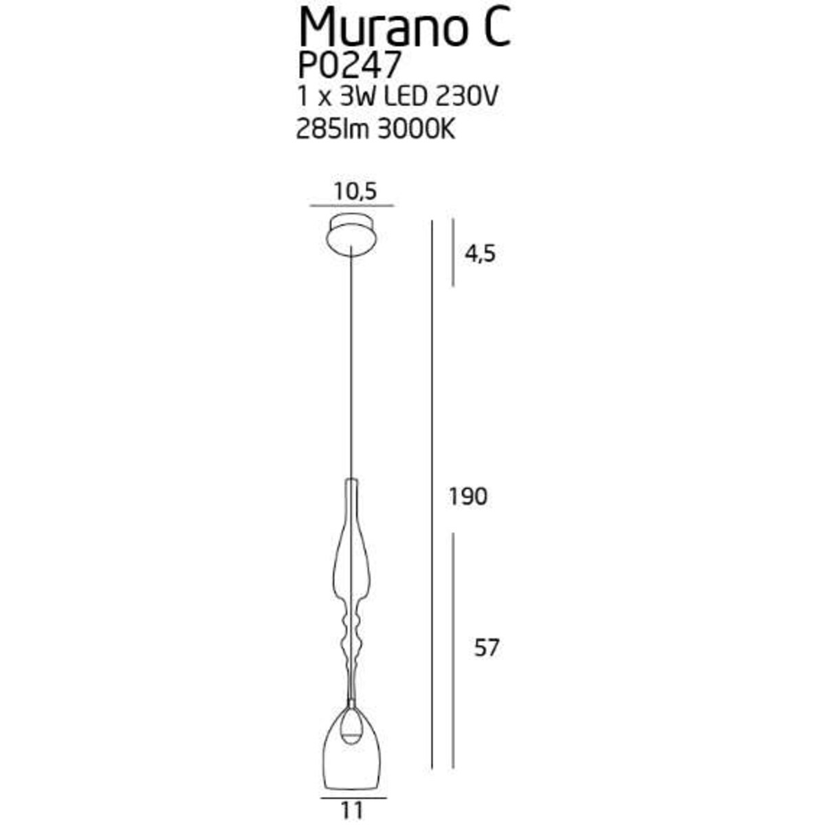 LAMPA wisząca MURANO C P0247 Maxlight szklana OPRAWA zwis LED 3W 3000K sopel przezroczysty