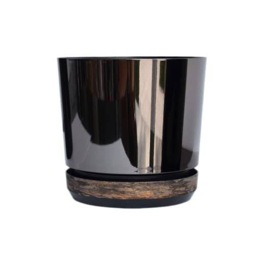 18 Doniczka DUO CZARNA z podstawką RDZAWA KORA dwukolorowa nowoczesna glamour wysoki połysk metaliczna elegancka