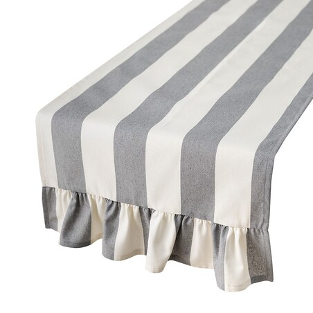 Bieżnik z falbaną 40x160 cm 40x160 biało-szare pionowe pasy (5,5cm)