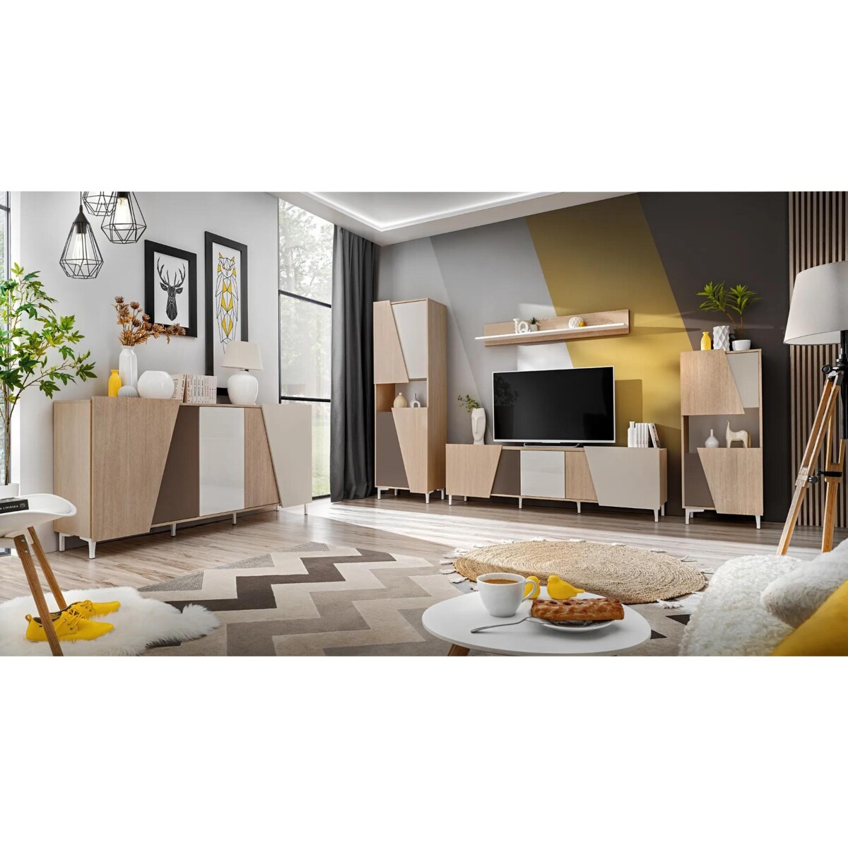 Witryna wysoka VISTE dąb/beżowa