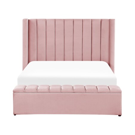 Łóżko welurowe z ławką 140 x 200 cm różowe NOYERS