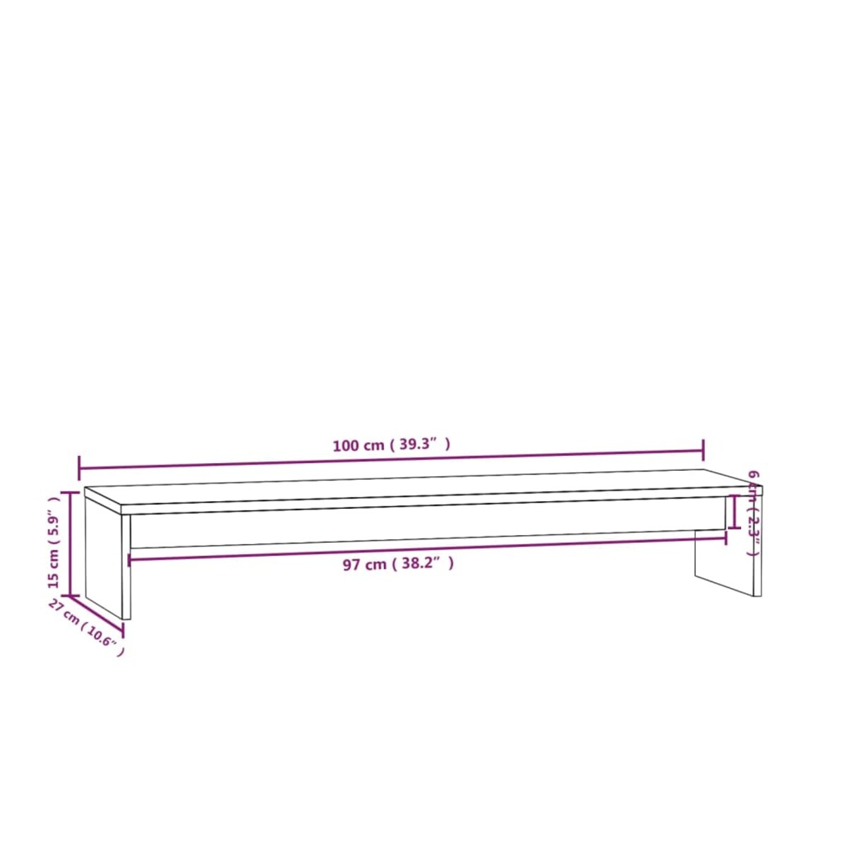 vidaXL Podstawka na monitor, 100x27x15 cm, lite drewno sosnowe