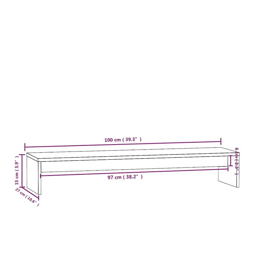 vidaXL Podstawka na monitor, 100x27x15 cm, lite drewno sosnowe